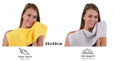 Betz 10 Piece Towel Set PREMIUM 100% Cotton 10 Guest Towels Colour: yellow & silver grey