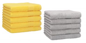 Betz 10 Piece Towel Set PREMIUM 100% Cotton 10 Guest Towels Colour: yellow & silver grey