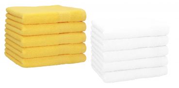 Lot de 10 serviettes d'invité "Premium" taille 30 x 50 cm couleur jaune/blanc, qualité 470g/m², 10 serviettes d'invité 30x50 cm en coton de Betz