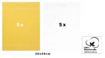 Set di 10 asciugamani per gli ospiti “Premium”, colore: giallo e bianco, misura:  30 x 50 cm