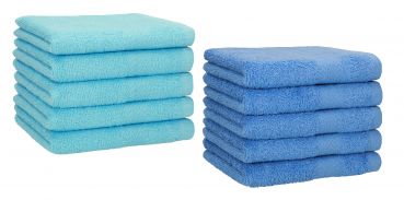 Set di 10 asciugamani per gli ospiti &#8220;Premium&#8221;, colore: turchese e blu chiaro, misura:  30 x 50 cm