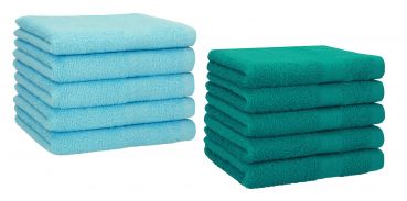 Lot de 10 serviettes d'invité "Premium" taille 30 x 50 cm couleur bleu turquoise/vert émeraude, qualité 470g/m², 10 serviettes d'invité 30x50 cm en coton de Betz