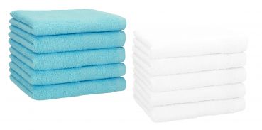 Set di 10 asciugamani per gli ospiti &#8220;Premium&#8221;, colore: turchese e bianco, misura:  30 x 50 cm
