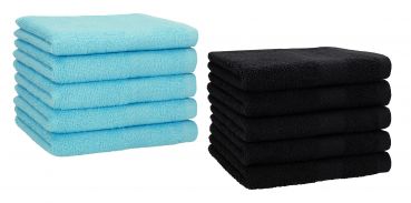 Set di 10 asciugamani per ospiti &#8220;Premium&#8221;, colore: turchese e nero, misura:  30 x 50 cm