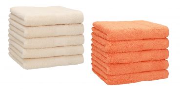 Set di 10 asciugamani per gli ospiti &#8220;Premium&#8221;, colore: beige ed arancione, misura:  30 x 50 cm