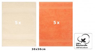 Set di 10 asciugamani per gli ospiti “Premium”, colore: beige ed arancione, misura:  30 x 50 cm