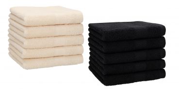 Lot de 10 serviettes d'invité "Premium" taille 30 x 50 cm couleur beige/noir, qualité 470g/m², 10 serviettes d'invité 30x50 cm en coton de Betz
