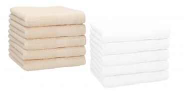 Set di 10 asciugamani per gli ospiti &#8220;Premium&#8221;, colore: beige e bianco, misura:  30 x 50 cm