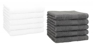 Set di 10 asciugamani per gli ospiti &#8220;Premium&#8221;, colore: bianco e grigio antracite, misura:  30 x 50 cm