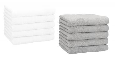 Set di 10 asciugamani per gli ospiti &#8220;Premium&#8221;, colore: bianco e grigio argento, misura:  30 x 50 cm