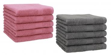 Set di 10 asciugamani per gli ospiti &#8220;Premium&#8221;, colore: rosa antico e grigio antracite, misura:  30 x 50 cm