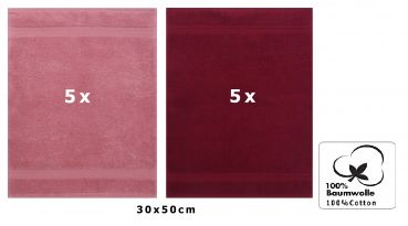 Betz 10 Stück Gästehandtücher PREMIUM 100%Baumwolle Gästetuch-Set 30x50 cm Farbe altrosa und dunkelrot