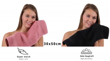 Betz 10 Stück Gästehandtücher PREMIUM 100%Baumwolle Gästetuch-Set 30x50 cm Farbe altrosa und schwarz