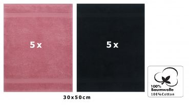 Betz 10 Stück Gästehandtücher PREMIUM 100%Baumwolle Gästetuch-Set 30x50 cm Farbe altrosa und schwarz