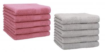 Set di 10 asciugamani per gli ospiti &#8220;Premium&#8221;, colore: rosa antico e grigio argento, misura:  30 x 50 cm