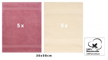 Set di 10 asciugamani per gli ospiti “Premium”, colore: rosa antico e beige, misura:  30 x 50 cm