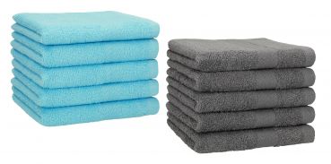 Set di 10 asciugamani per gli ospiti &#8220;Premium&#8221;, colore: turchese e grigio antracite, misura:  30 x 50 cm