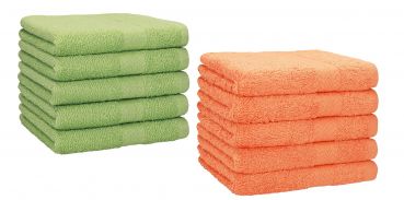 Betz 10 Stück Gästehandtücher PREMIUM 100%Baumwolle Gästetuch-Set 30x50 cm Farbe apfelgrün und orange
