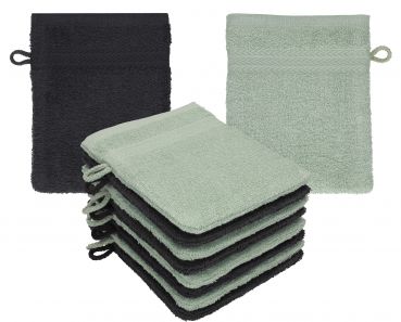 Betz 10 Stück Waschhandschuhe PREMIUM 100% Baumwolle Waschlappen Set 16x21 cm Farbe graphit - heugrün