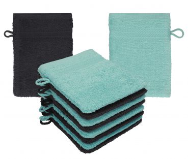 Betz 10 Stück Waschhandschuhe PREMIUM 100% Baumwolle Waschlappen Set 16x21 cm Farbe graphit - ocean