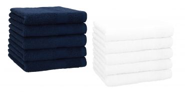 Set di 10 asciugamani per gli ospiti &#8220;Premium&#8221;, colore: blu scuro e bianco, misura:  30 x 50 cm