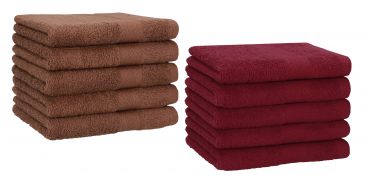 Set di 10 asciugamani per gli ospiti &#8220;Premium&#8221;, colore: marrone noce e rosso scuro, misura:  30 x 50 cm