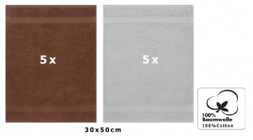 Betz 10 Stück Gästehandtücher PREMIUM 100%Baumwolle Gästetuch-Set 30x50 cm Farbe nussbraun und silbergrau