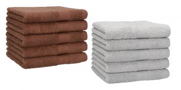Set di 10 asciugamani per gli ospiti &#8220;Premium&#8221;, colore: marrone noce e grigio argento, misura:  30 x 50 cm