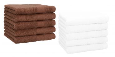 Set di 10 asciugamani per gli ospiti &#8220;Premium&#8221;, colore: marrone noce e bianco, misura:  30 x 50 cm