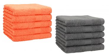 10er Pack Gästehandtücher "Premium" Farbe: Orange & Anthrazit, Größe: 30x50 cm