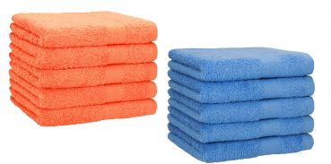 Set di 10 asciugamani per ospiti Premium, colore: arancione e azzurro, misura:  30 x 50 cm