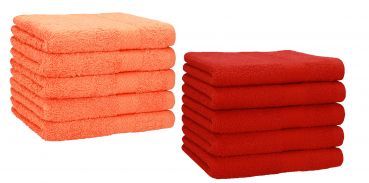 Set di 10 asciugamani per gli ospiti &#8220;Premium&#8221;, colore: arancione e rosso, misura:  30 x 50 cm
