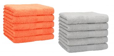 Set di 10 asciugamani per gli ospiti &#8220;Premium&#8221;, colore: arancione e grigio argento, misura:  30 x 50 cm