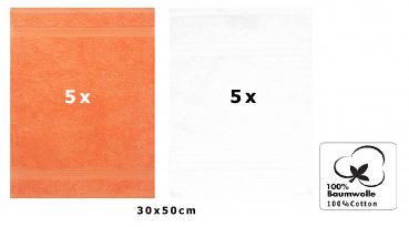 Lot de 10 serviettes d'invité "Premium" taille 30 x 50 cm couleur orange/blanc, qualité 470g/m², 10 serviettes d'invité 30x50 cm en coton de Betz