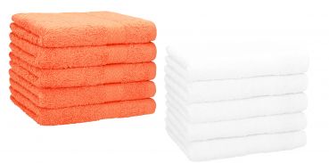 Set di 10 asciugamani per gli ospiti &#8220;Premium&#8221;, colore: arancione e bianco, misura:  30 x 50 cm