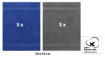 10er Pack Gästehandtücher "Premium" Farbe: Royal-Blau & Anthrazit, Größe: 30x50 cm
