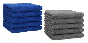 Set di 10 asciugamani per gli ospiti &#8220;Premium&#8221;, colore: blu reale e grigio antracite, misura:  30 x 50 cm