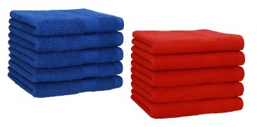 Set di 10 asciugamani per gli ospiti &#8220;Premium&#8221;, colore: blu reale e rosso, misura:  30 x 50 cm