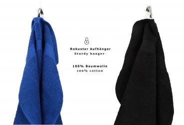 Set di 10 asciugamani per ospiti “Premium”, colore: blu reale e nero, misura:  30 x 50 cm