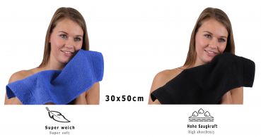 Lot de 10 serviettes d'invité "Premium" taille 30 x 50 cm couleur bleu royal / noir, qualité 470g/m², 10 serviettes d'invité 30x50 cm en coton de Betz