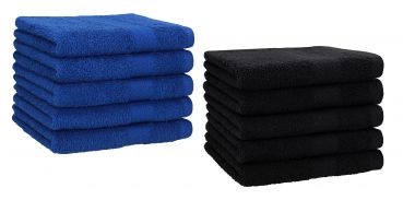 Set di 10 asciugamani per ospiti &#8220;Premium&#8221;, colore: blu reale e nero, misura:  30 x 50 cm