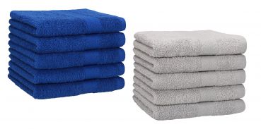 Set di 10 asciugamani per gli ospiti &#8220;Premium&#8221;, colore: blu reale e grigio argento, misura:  30 x 50 cm