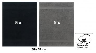 10er Pack Gästehandtücher "Premium" Farbe: Schwarz & Anthrazit, Größe: 30x50 cm