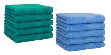 10er Pack Gästehandtücher "Premium" Farbe: Smaragd-Grün & Hellblau, Größe: 30x50 cm