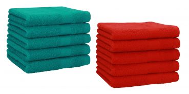10er Pack Gästehandtücher "Premium" Farbe: Smaragd-Grün & Rot, Größe: 30x50 cm