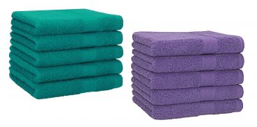 Set di 10 asciugamani per gli ospiti &#8220;Premium&#8221;, colore: verde smeraldo e lilla, misura:  30 x 50 cm
