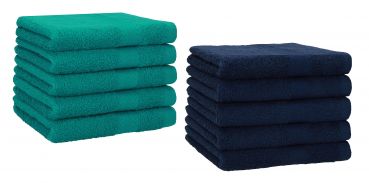 10er Pack Gästehandtücher "Premium" Farbe: Smaragd-Grün & Dunkelblau, Größe: 30x50 cm