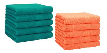 10er Pack Gästehandtücher "Premium" Farbe: Smaragd-Grün & Orange, Größe: 30x50 cm