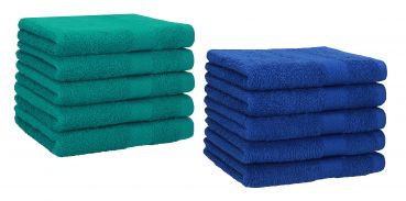 10er Pack Gästehandtücher "Premium" Farbe: Smaragd-Grün & Royal-Blau, Größe: 30x50 cm