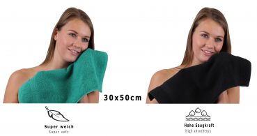 Betz 10 Piece Towel Set PREMIUM 100% Cotton 10 Guest Towels Colour: emerald green & black